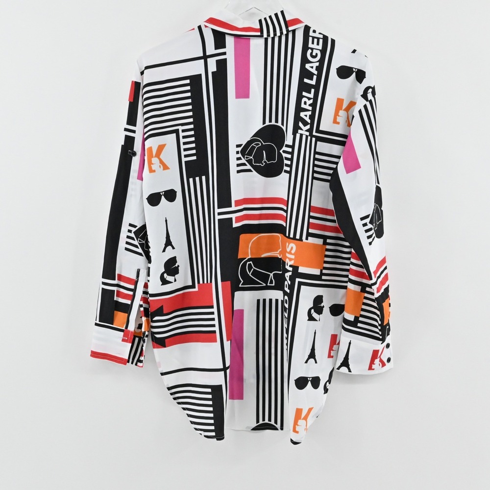 Karl Lagerfeld Paris Button Down Shirt Womens Size XS Pop Art Graphic Maximalist - Picture 2 of 9